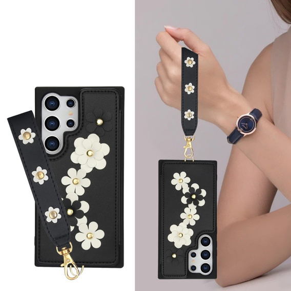 Husa pentru Samsung Galaxy S25 Ultra, Leather Flower Card Slot, negru