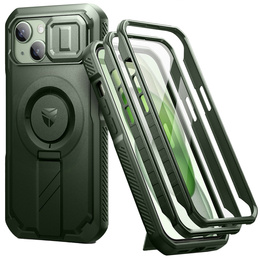 Husă blindată pentru iPhone 15, Dexnor CamProtect MagSafe, verde (Două rame)