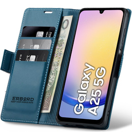 Husă pentru Samsung Galaxy A25 5G, ERBORD Glossy Litchi, portofel cu clapetă, albastru