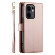 Cu clapetă pentru Oppo Reno 13F 5G, Wallet Zipper Pocket, roz
