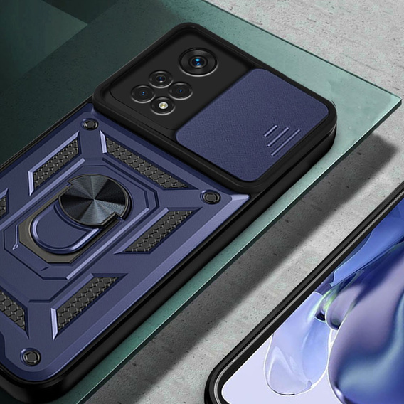 Husă blindată pentru Xiaomi Redmi Note 11 Pro 4G, CamShield Slide, albastru