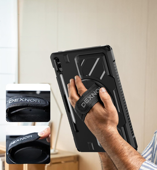 Husă Dexnor 360° cu curea și suport pentru stylus pentru Samsung Galaxy Tab S9 FE+
