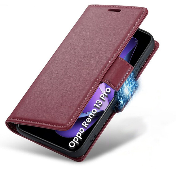 Husă pentru Oppo Reno 13 Pro, ERBORD Glossy Litchi, portofel cu clapetă, roșu