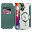 Cu clapetă pentru iPhone 16, RFID Wallet MagSafe CamShield, verde
