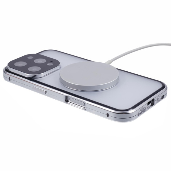 Carcasa Magnetic Dual Glass MagSafe pentru iPhone 16 Pro, de argint