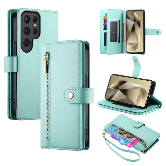 Cu clapetă pentru Samsung Galaxy S25 Ultra, Wallet Zipper Pocket, verde