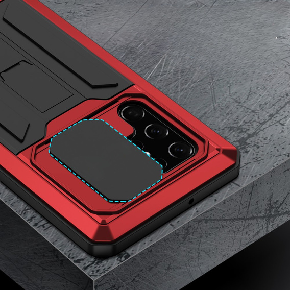 Husă blindată pentru Samsung Galaxy S22 Ultra, R-JUST CamShield Slide, roșu