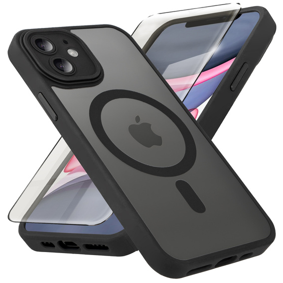Husă pentru iPhone 11, pentru MagSafe, ERBORD Matt Case, negru + sticlă pentru ecran
