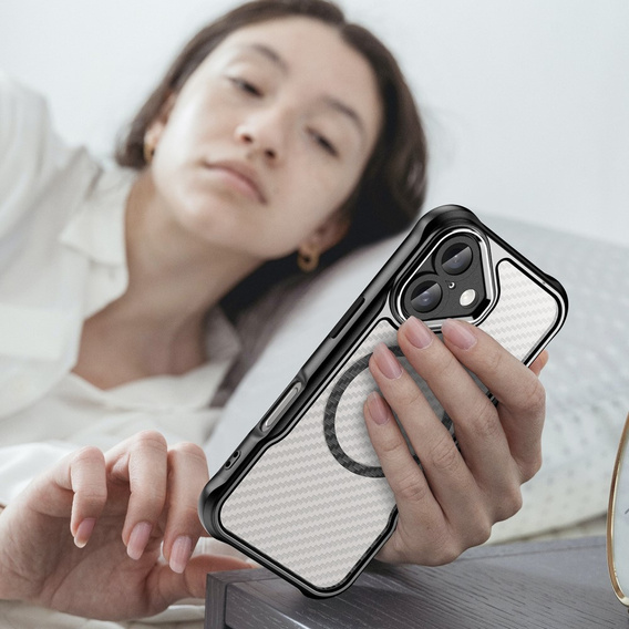 Husă pentru iPhone 16, Fusion Hybrid Carbon, pentru MagSafe, negru