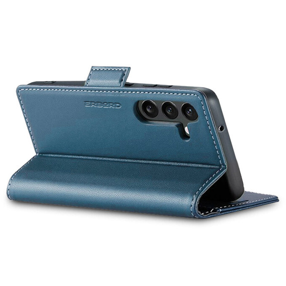 Husă pentru Samsung Galaxy A55, ERBORD Glossy Litchi, portofel cu clapetă, albastru