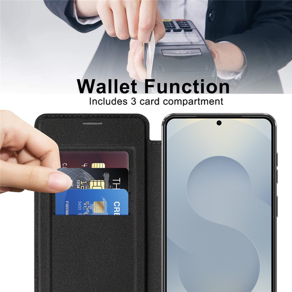 Husă RFID Wallet MagSafe Flip cu protecție pentru cameră pentru Samsung Galaxy S26, negru