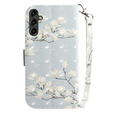 Cu clapetă pentru Samsung Galaxy A14 4G/5G, Wallet, flowers magnolia, alb