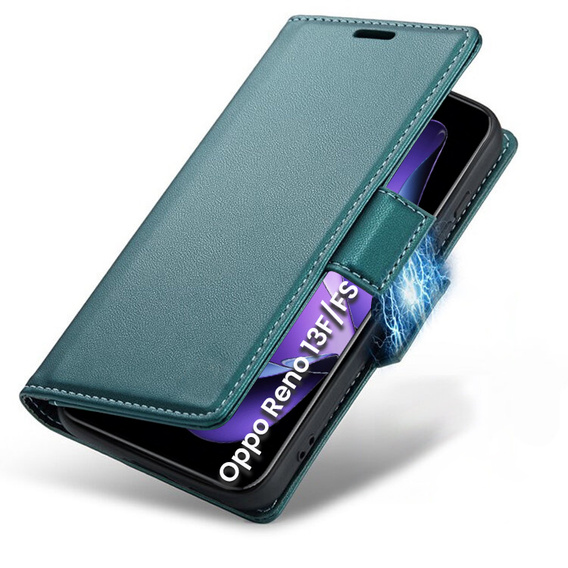 Husă pentru Oppo Reno 13F / Oppo Reno 13FS, ERBORD Glossy Litchi, portofel cu clapetă, verde