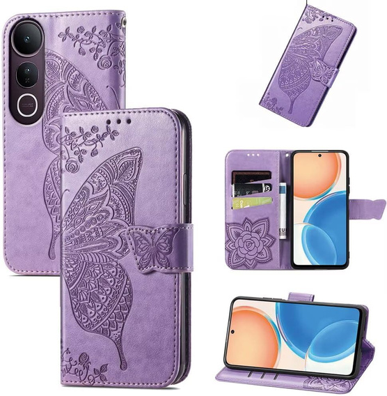 Cu clapetă pentru Vivo V50 Lite 4G / 5G, Butterfly, violet