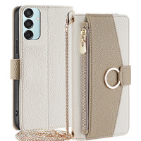 Carcasă flip pentru Samsung Galaxy M15 5G, Wallet Zipper Pocket, cu oglindă, alb