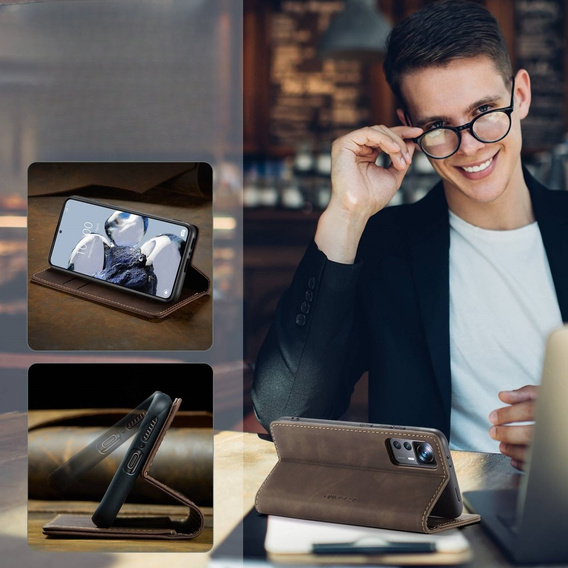 Husa CASEME pentru Xiaomi 12T / 12T Pro, Leather Wallet Case, maro
