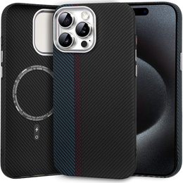 Carcasa pentru iPhone 15 Pro, Carbon Fiber MagSafe, negru / albastru