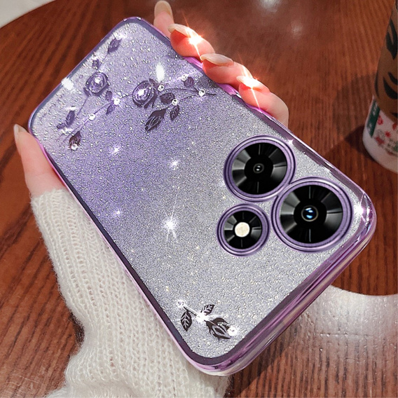 Husă pentru Infinix Hot 30, Glitter Flower,  violet