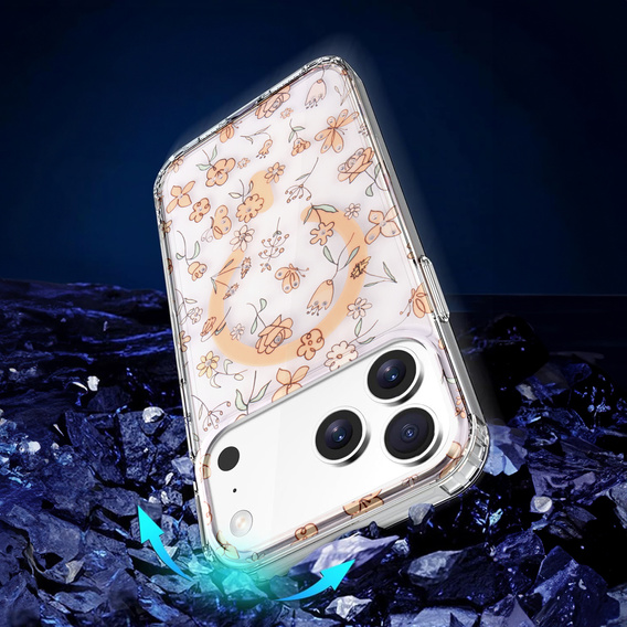 Husă magnetică cu model floral realizat cu laser pentru iPhone 17 Pro Max