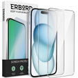 2x sticlă călită pentru iPhone 15 Plus, ERBORD 9H Hard Glass pe ecran