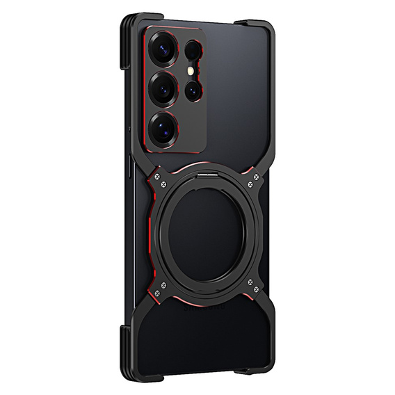 Carcasă pentru Samsung Galaxy S25 Ultra, Kickstand Bumper, cu capac pentru obiectiv, pentru MagSafe, negru / roșu