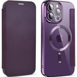 Cu clapetă pentru iPhone 14 Pro Max, RFID Wallet MagSafe CamShield, violet
