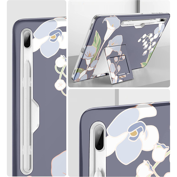 Huse pentru Samsung Galaxy Tab S7 FE, Suritch Full Body Flowers, gri