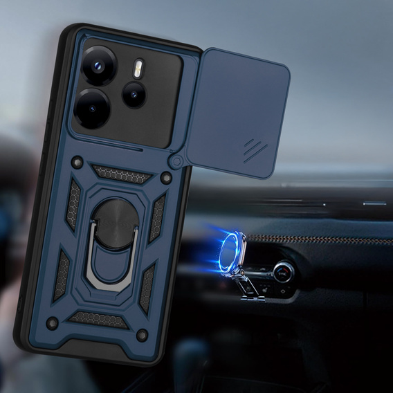 Husă blindată pentru Xiaomi Redmi Note 14 4G, CamShield Slide, albastru