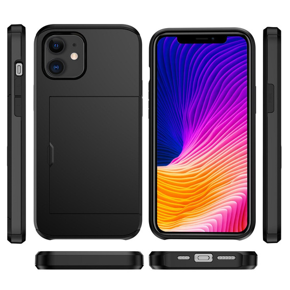 Huse pentru iPhone 11, Sliding Card Holder, negru