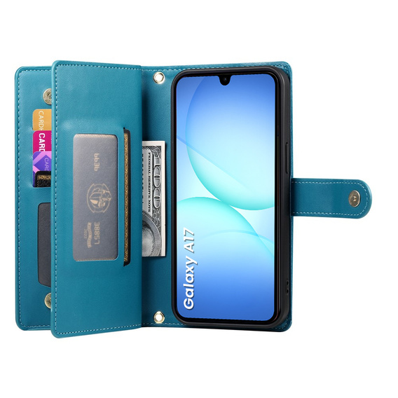 Wallet Zipper Pocket flip caz pentru Samsung Galaxy A17 5G, Wallet Zipper Pocket, albastru