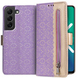 Carcasă cu clapetă pentru Samsung Galaxy S22+ Plus 5G, Wallet Pocket Zipper Lace, violet
