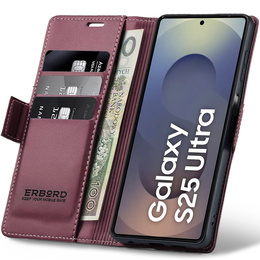 Husă pentru Samsung Galaxy S25 Ultra, ERBORD Glossy Litchi, portofel cu clapetă, roșu