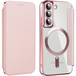 Cu clapetă pentru Samsung Galaxy S22 5G, RFID Wallet MagSafe CamShield, roz