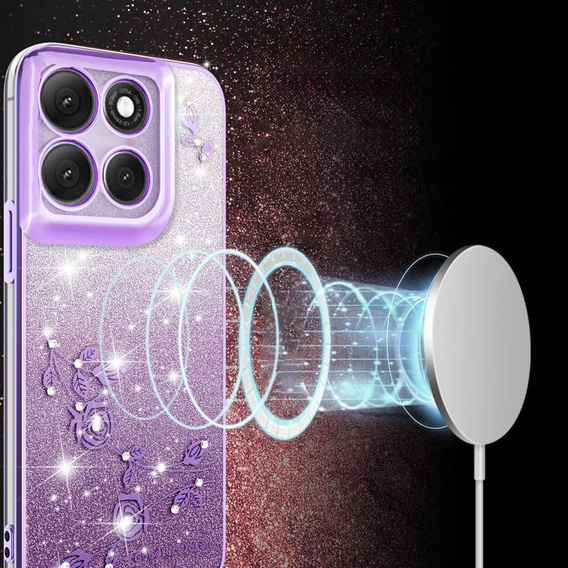 Husă pentru Motorola Moto G56 5G, Glitter Flower, violet