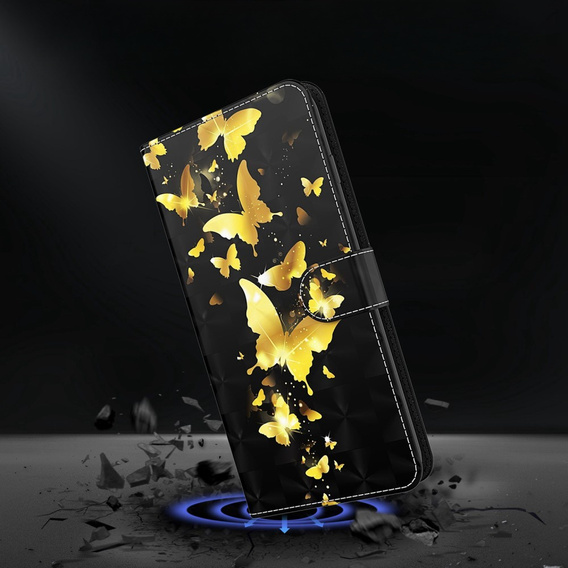 Cu clapetă pentru Oppo A17, Wallet, Butterflies de aur
