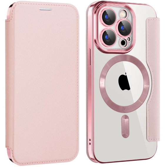 Cu clapetă pentru iPhone 15 Pro, RFID Wallet MagSafe CamShield, roz