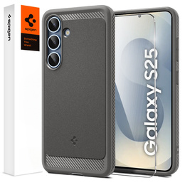 Carcasa Spigen pentru Samsung Galaxy S25, Rugged Armor MagSafe, gri + Tempered Glass 9H