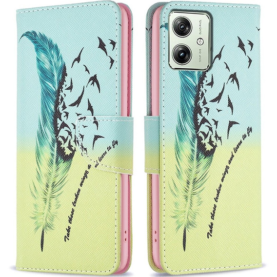Cu clapetă pentru Motorola Moto G54 5G, Wallet, feather, albastru