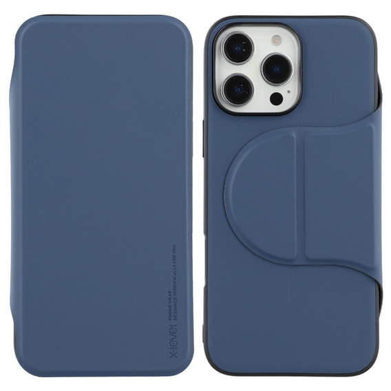Husă X-LEVEL pentru iPhone 16 Pro, Magnetic Card Holder, albastru