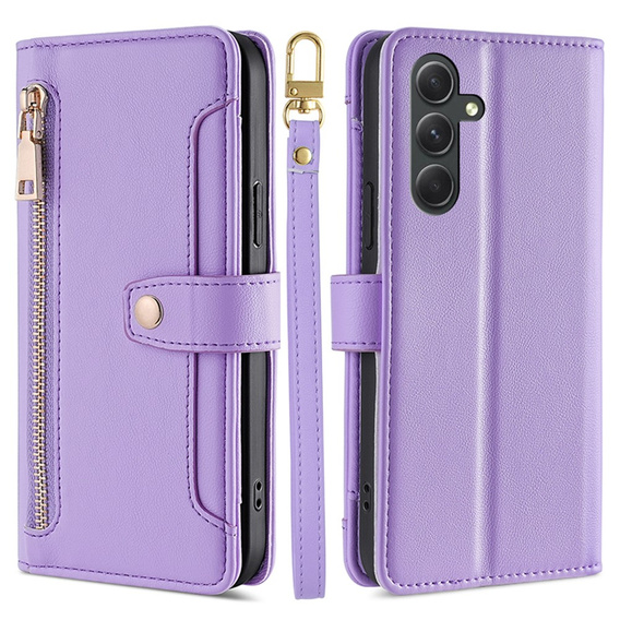 Cu clapetă pentru Samsung Galaxy A54 5G, Wallet Zipper Pocket, violet