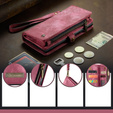 Husă CASEME pentru Samsung Galaxy A56 5G, Retro Leather Wallet, cu curea de umăr, roșu