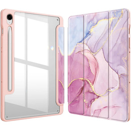 Husă pentru Samsung Galaxy Tab S10 Lite / S10 FE / S9 FE, Smartcase Hybrid, cu spațiu pentru stylus, Marble roz