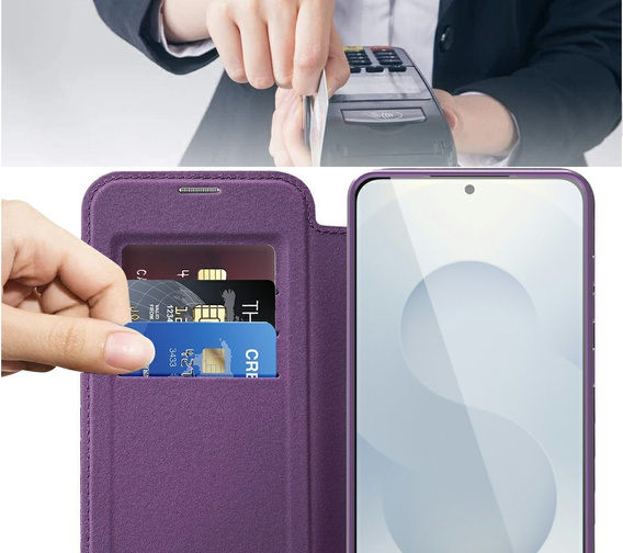 Cu clapetă pentru Samsung Galaxy S25 Edge, RFID Wallet MagSafe CamShield, violet