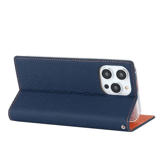 Cu clapetă pentru iPhone 15 Pro, Litchi Skin Grain, albastru închis