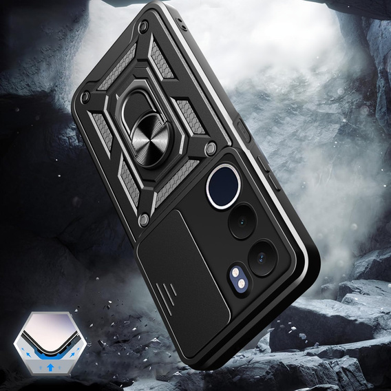 Husă blindată pentru Vivo Y19s, CamShield Slide, negru