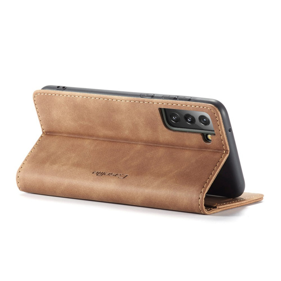 Husa CASEME pentru Samsung Galaxy S21 FE, Leather Wallet Case, maro