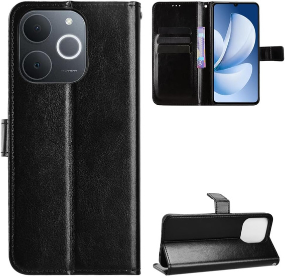 Cu clapetă pentru Realme Note 70T 4G, Crazy Horse Wallet, negru