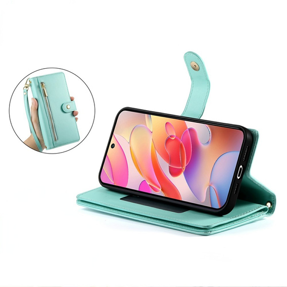 Cu clapetă pentru Samsung Galaxy A56 5G, Wallet Zipper Pocket, verde