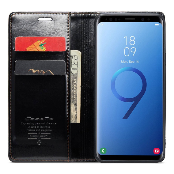 Carcasă flip CASEME pentru Samsung Galaxy S9+ Plus, Waxy Textured, negru
