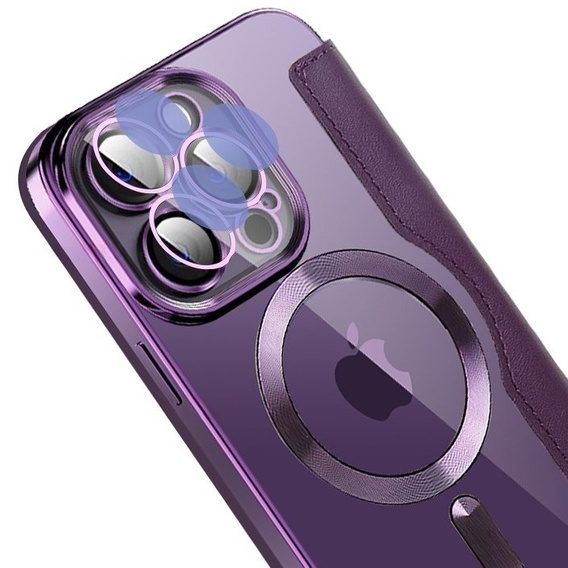 Cu clapetă pentru iPhone 14 Pro, RFID Wallet MagSafe CamShield, violet